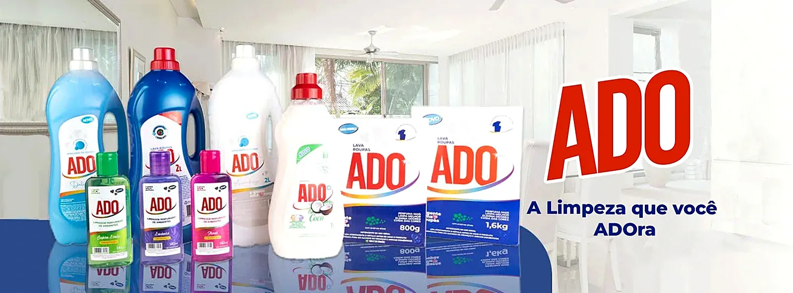 Linha de produtos ADO: lava-roupas, amaciantes e limpadores