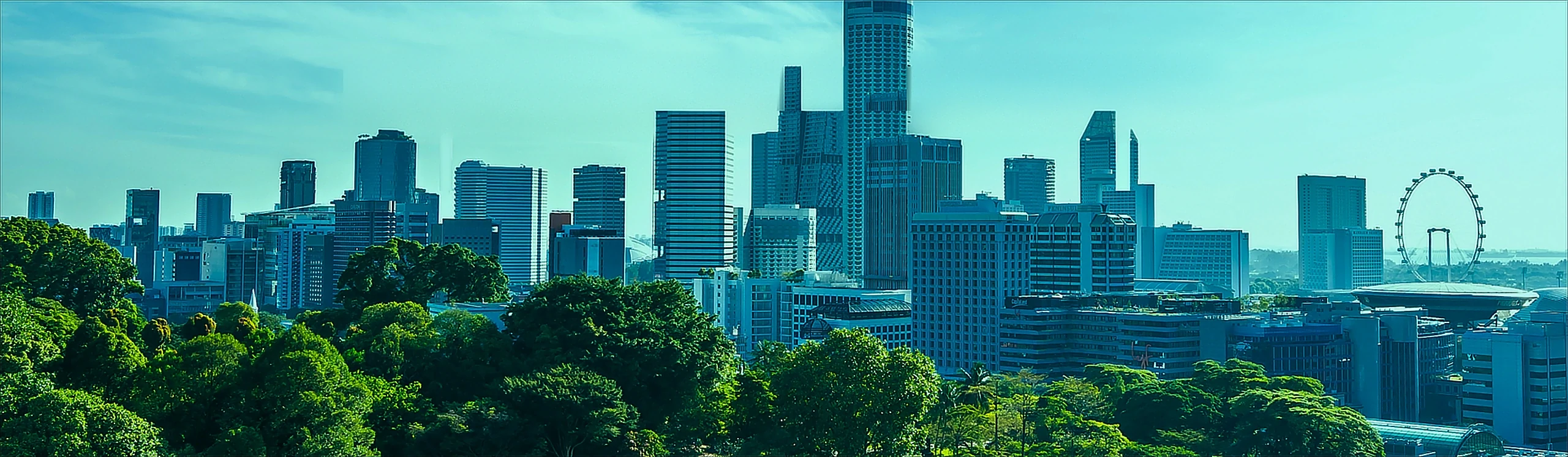 Panorama de cidade com floresta em primeiro plano
