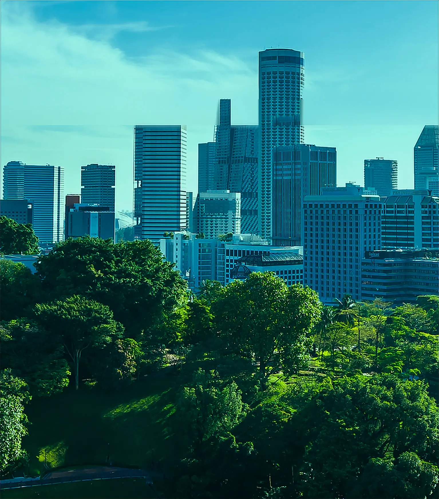 Cidade cercada por mata verde — recursos naturais e vida urbana em equilíbrio